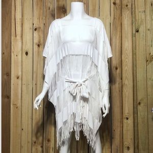 Alexis white fringe tunic coverup top